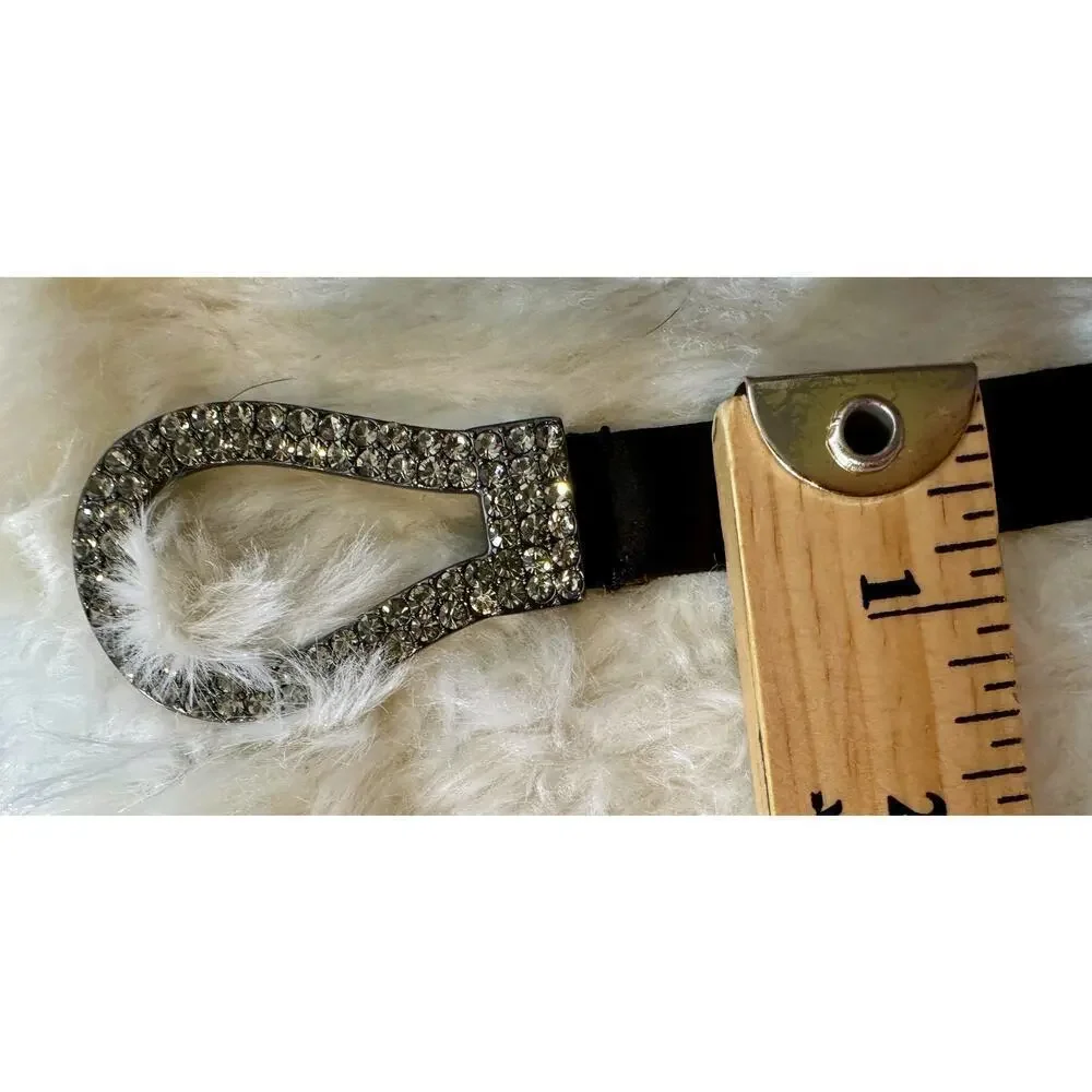 Talbots Black Leather Belt with Rhinestone Infinity Buckle